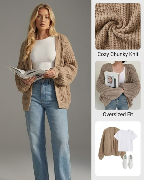 Ceylan Women's Balloon Sleeve Cardigan Sweater Open Front