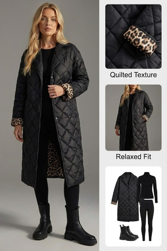 Ceylan Women’s Reversible Quilted Coat with Leopard Print Lining
