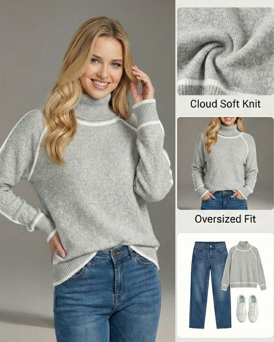 Ceylan Women's Sweater, Oversized Contrast Turtleneck