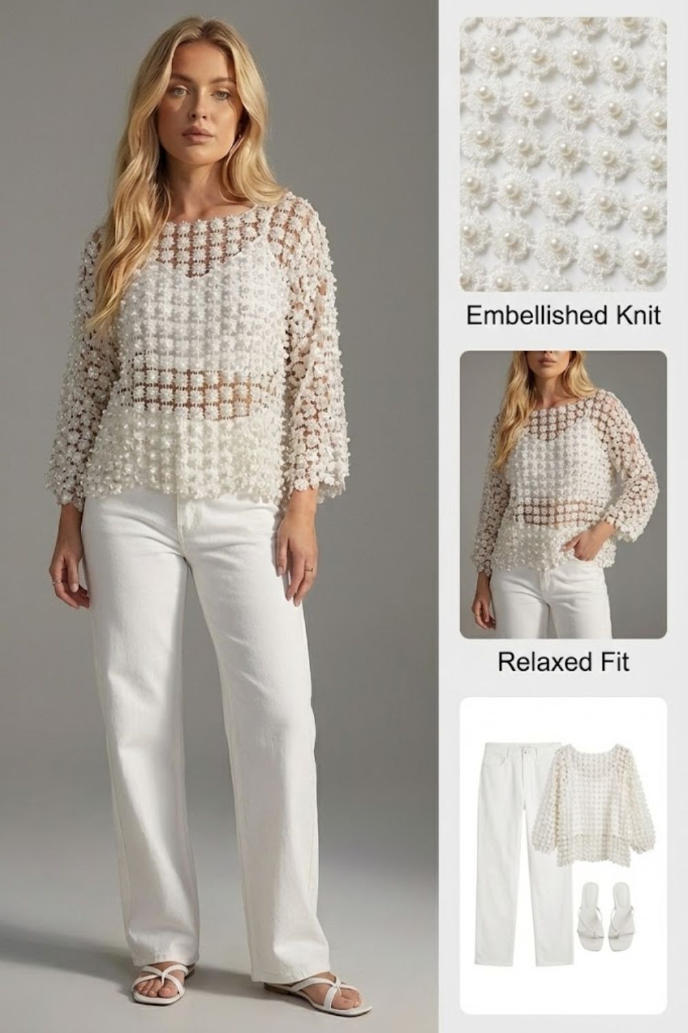 Ceylan Women’s Chiffon Blouse with Faux Pearl Beaded Detail