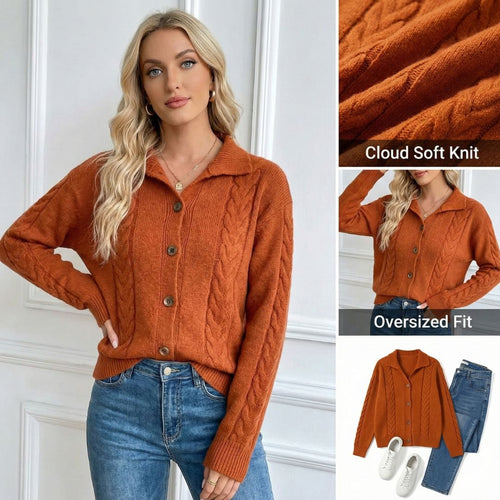 Ceylan Women's Cardigan Cable Knit Collared