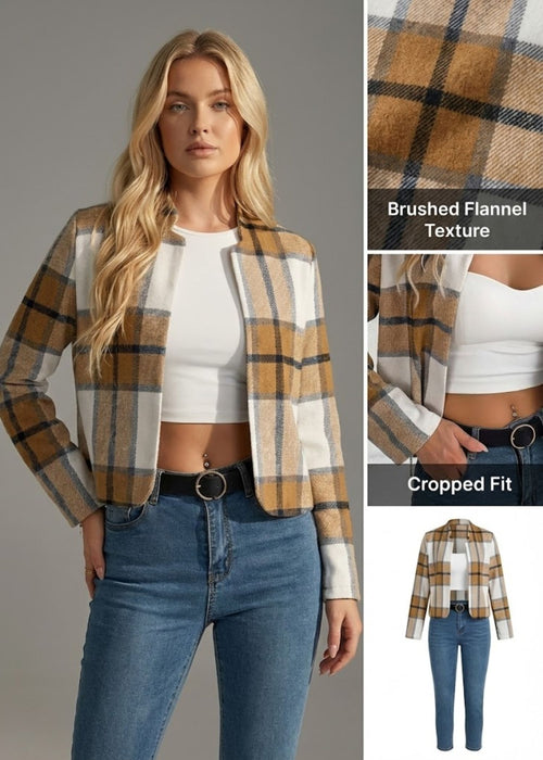 Ceylan Women’s Plaid Open Front Jacket Smart Casual Fit