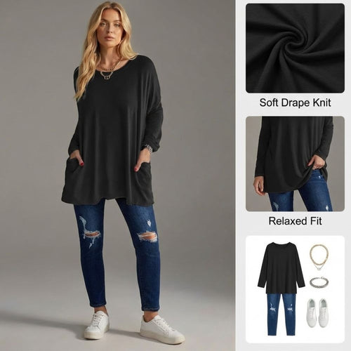 Ceylan Women’s Relaxed Knit Tunic Top Flowy Fit