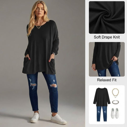 Ceylan Women’s Relaxed Knit Tunic Top Flowy Fit