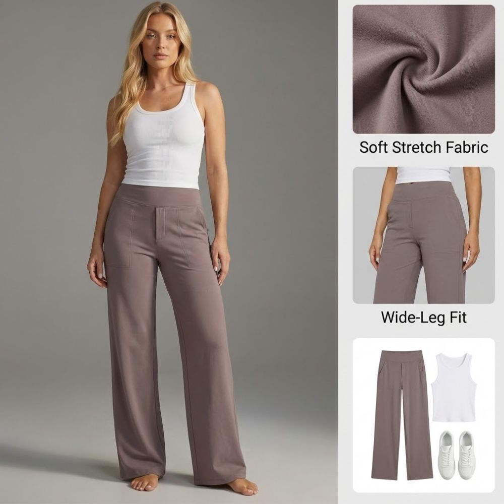 Ceylan Women’s Wide Leg Trousers High Waist Stretch Fit