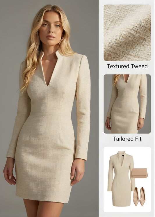 Ceylan Women’s Sculpted Mini Dress with Split Neckline