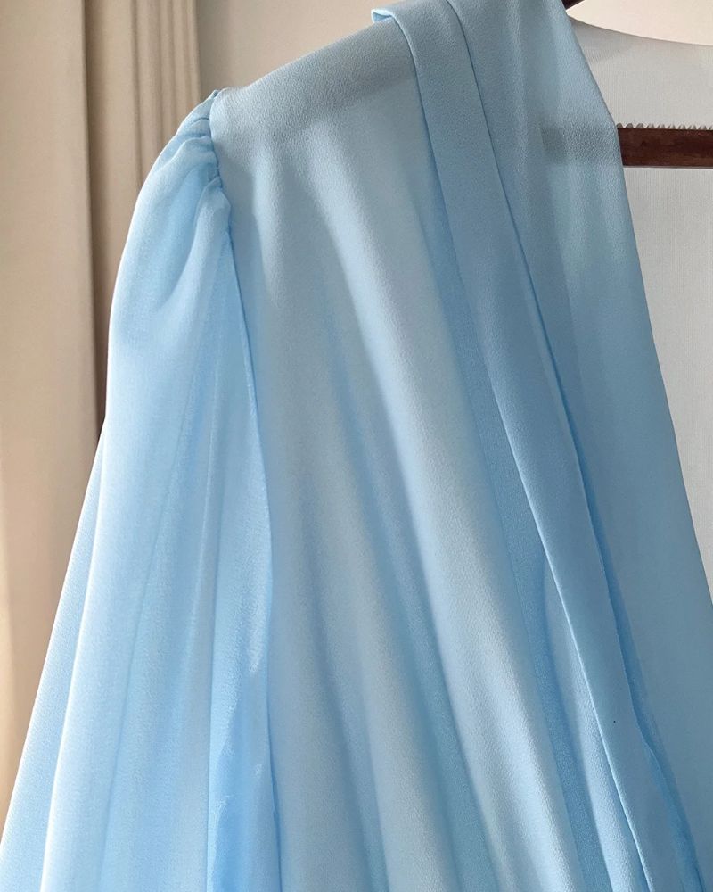 Women’s V-Neck Pleated Maxi Dress with Chiffon Bishop Sleeves and Floral Skirt