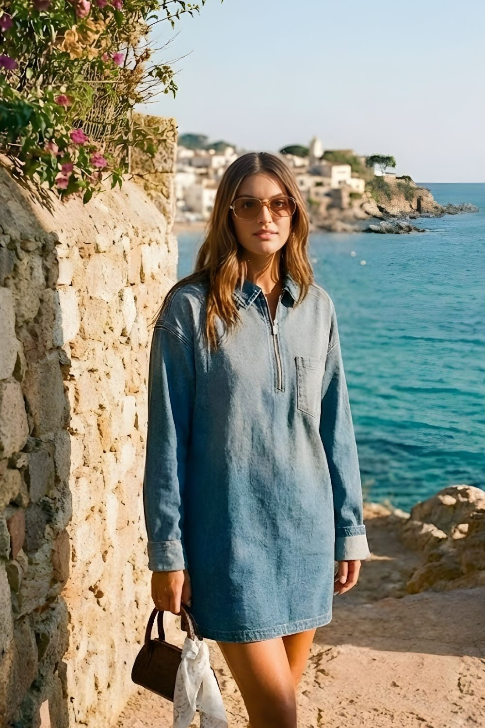 Ceylan Women’s Oversized Denim Shirt Dress with Pockets