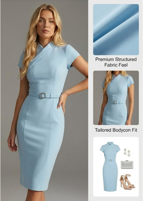 Ceylan Women¡¯s Asymmetrical Midi Dress with Slim Coordinating Belt