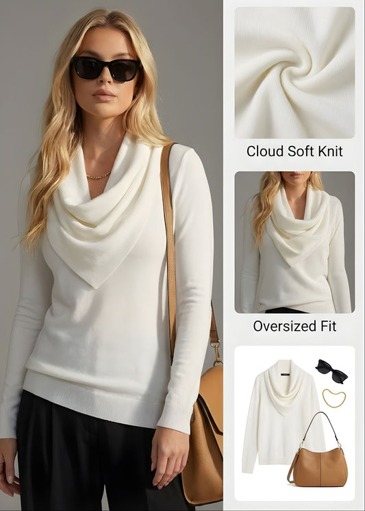 Ceylan Women’s Long Sleeve Top with Draped Cowl Neckline