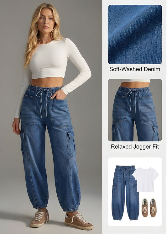 Ceylan Women’s Relaxed Fit Denim Pants with Drawstring Waist