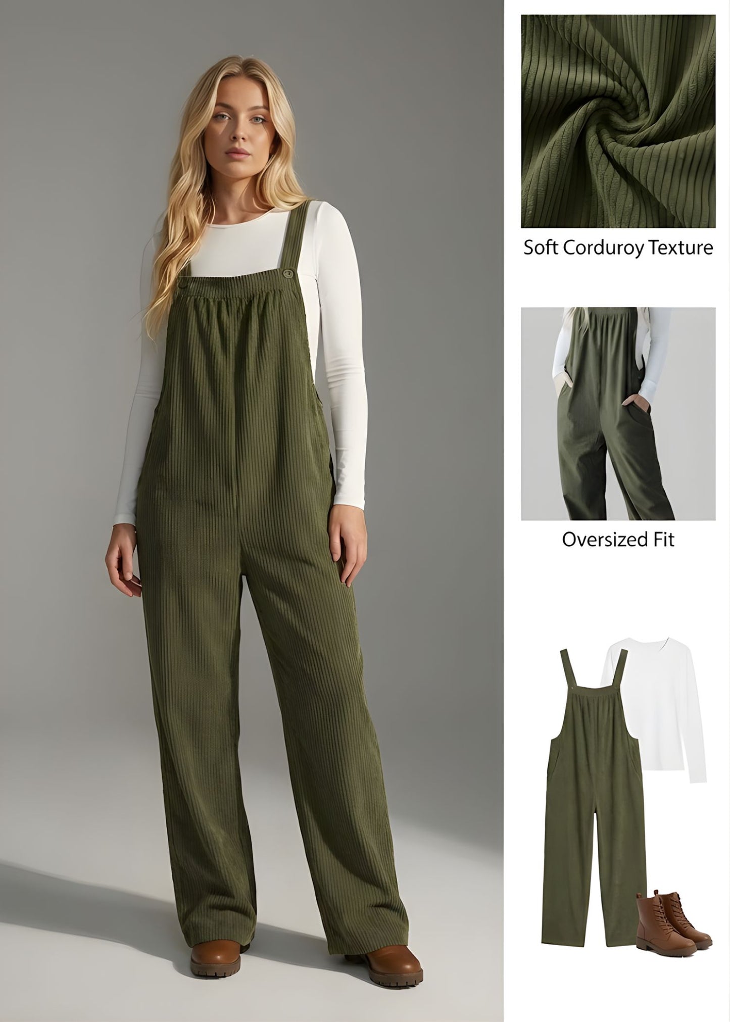 Ceylan Women’s Corduroy Overalls with Relaxed Wide Leg