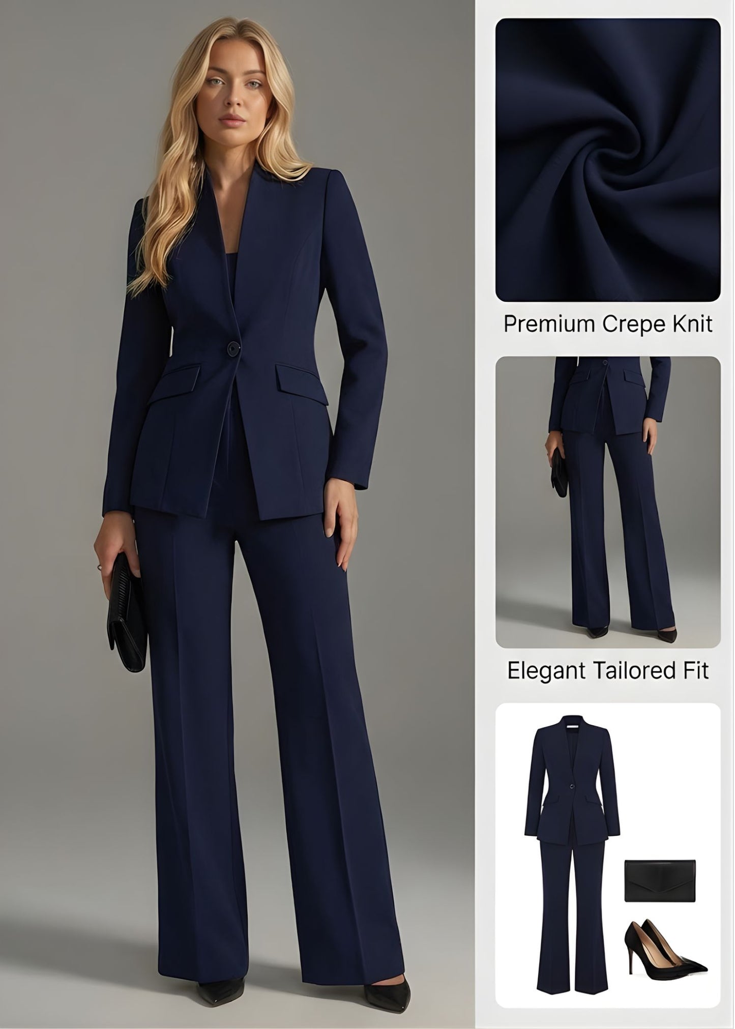 Ceylan Women’s High Collar Blazer and Wide Leg Trouser Suit Set