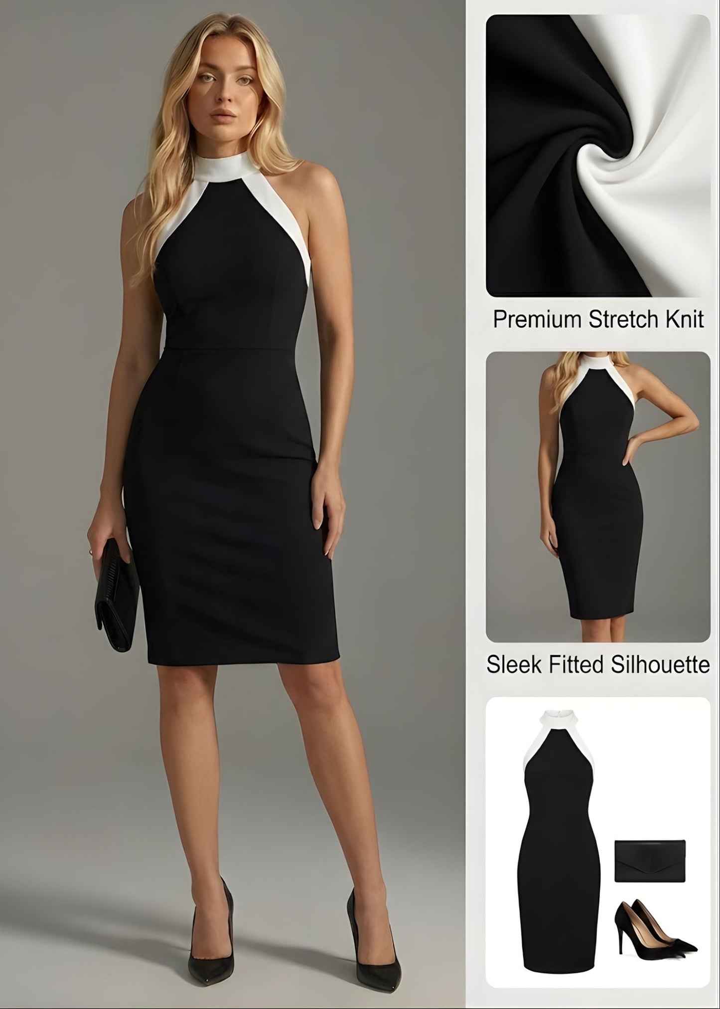 Ceylan Women’s Halter Neck Midi Dress with Contrast Trim