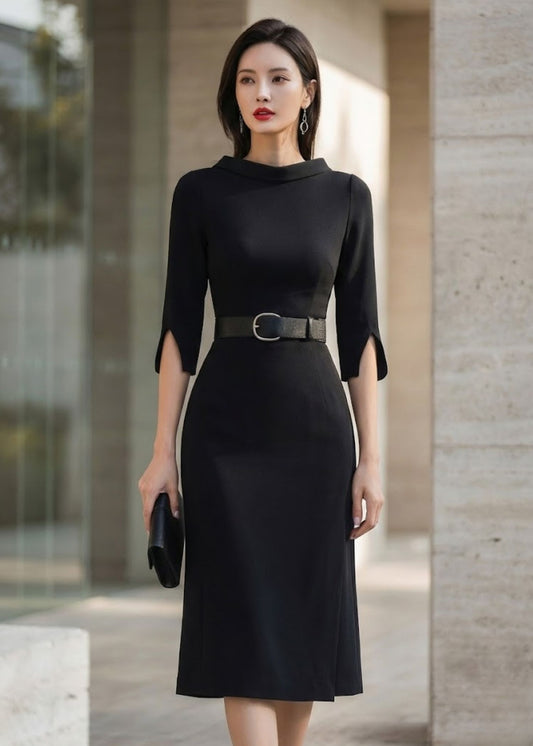 Ceylan Women’s Slit Sleeve Belted Midi Dress