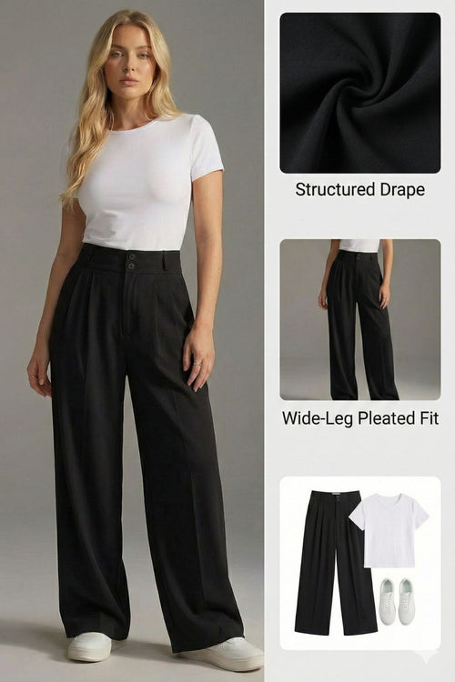 Ceylan Women's High Waist Wide Leg Trousers Pleated Fit