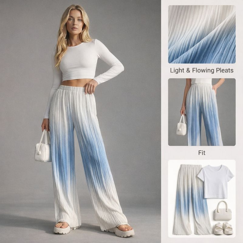 Ceylan Women’s Pleated Wide Leg Trousers Ombre Gradient
