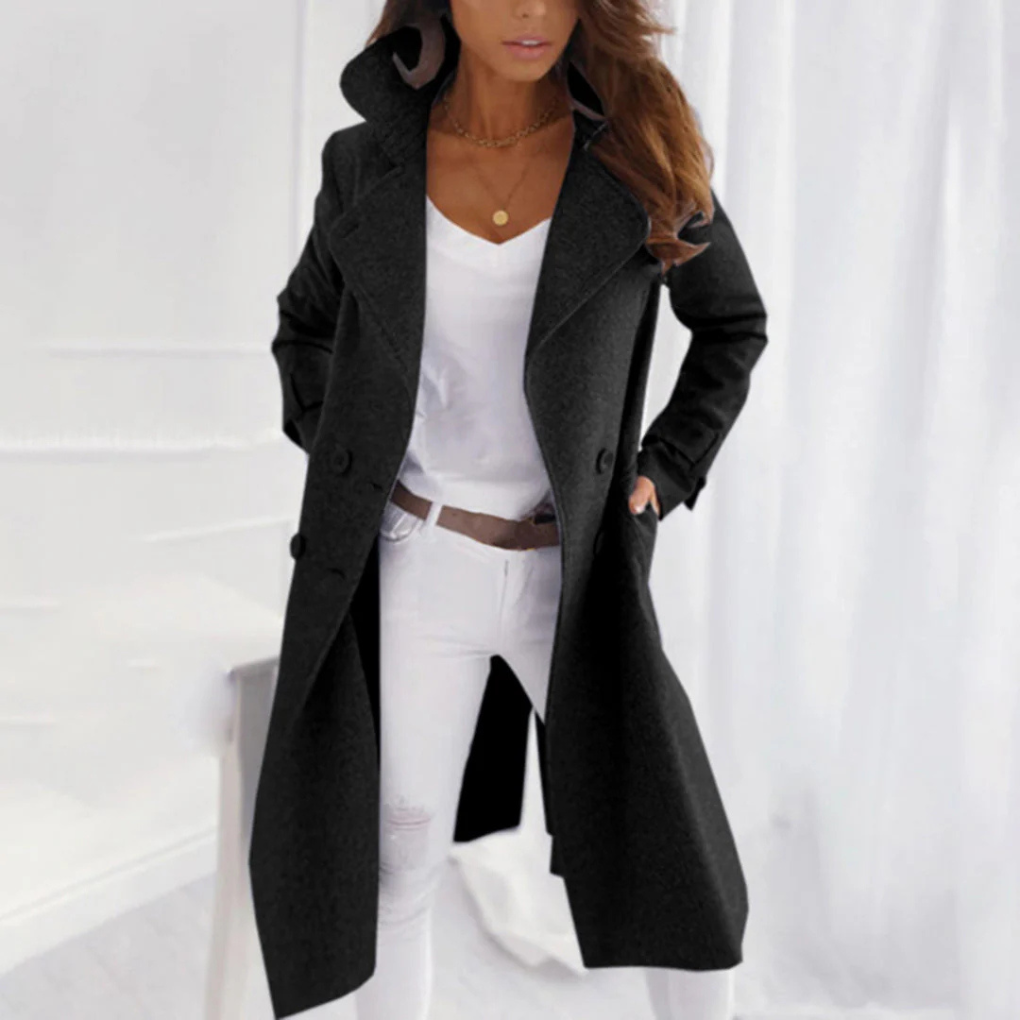 Women's Longline Tailored Coat with Notched Lapel Collar