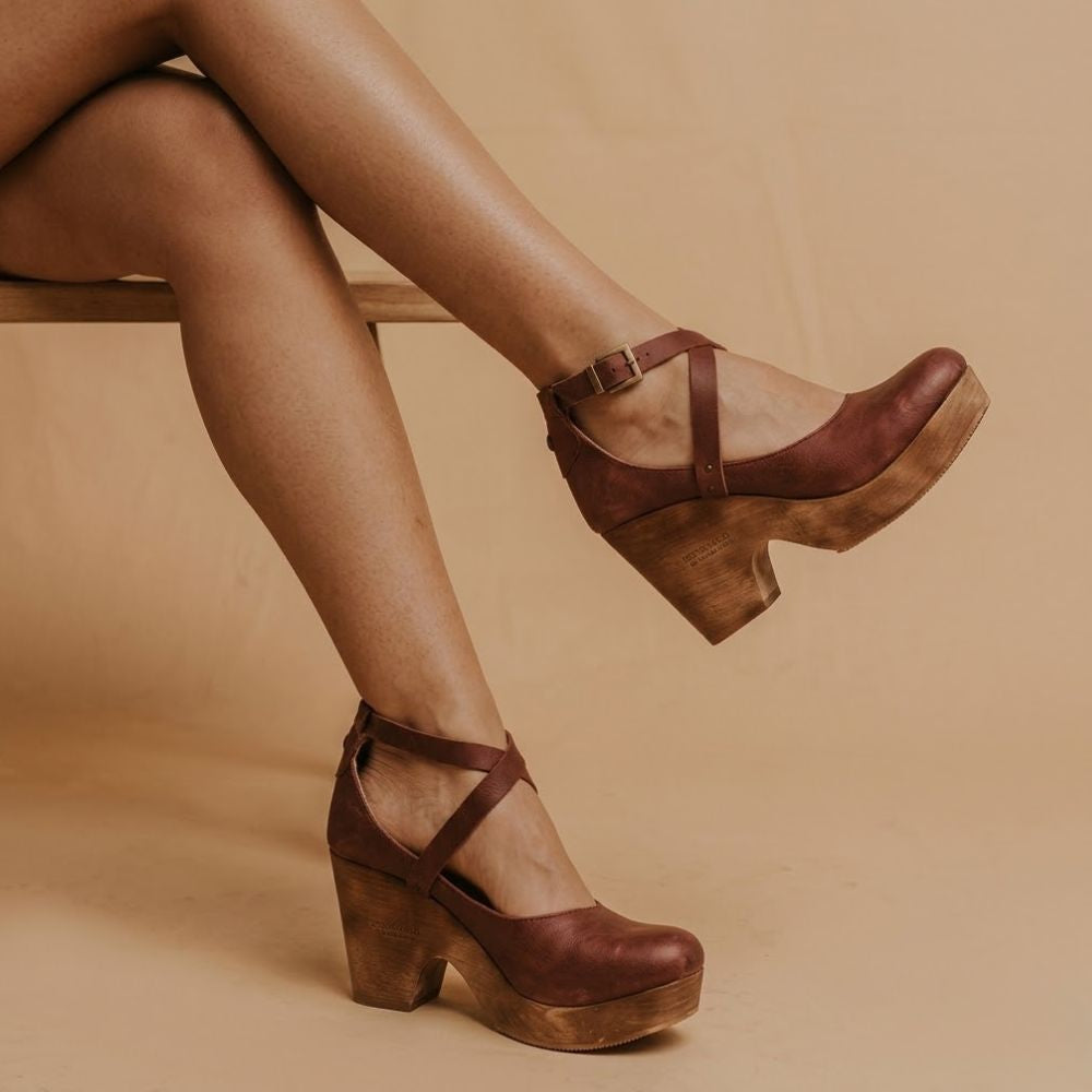 Women’s Wedge Heels with Closed Round Toe and Adjustable Buckle Ankle Strap