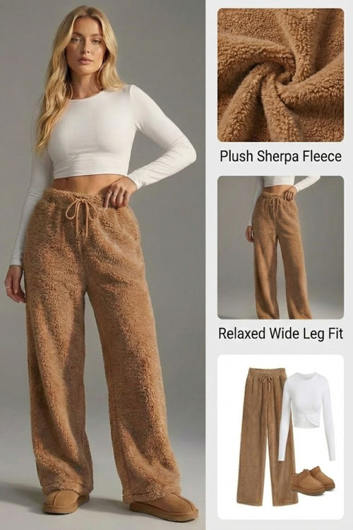 Ceylan Women's Sherpa Fleece Wide Leg Pants Cozy Lounge