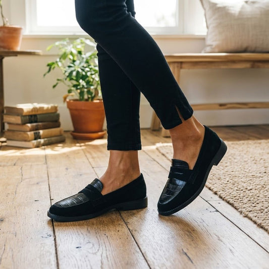Women's Loafers with Embossed Croc Detail and Pointed Toe Silhouette