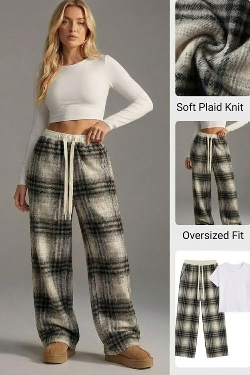 Ceylan Women's Plaid Flannel Pants Oversized Baggy Fit