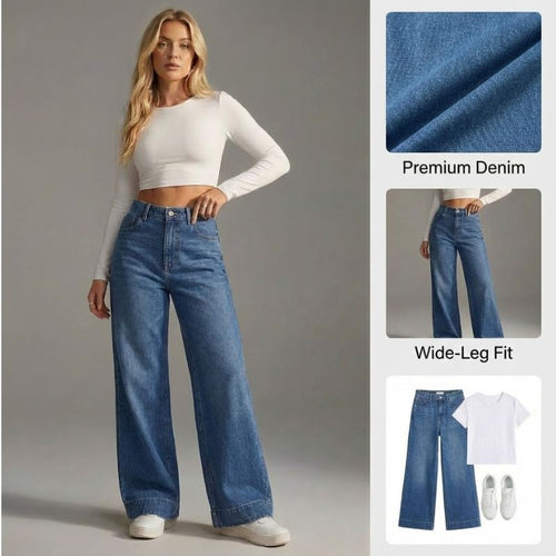 Ceylan Women’s High Waisted Wide Leg Jeans Vintage Flare