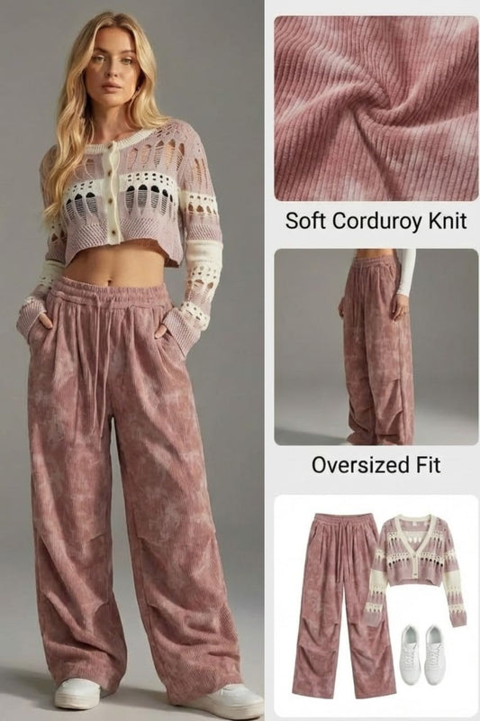 Ceylan Women’s Wide Leg Corduroy Pants High Waist Baggy Fit