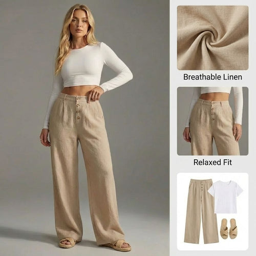Ceylan Women’s Wide Leg Linen Pants Drawstring Waistband