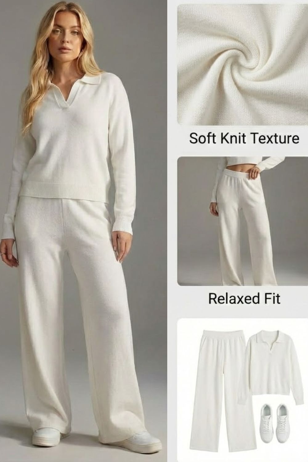 Ceylan Women’s Johnny Collar Sweater Set Wide Leg Silhouette