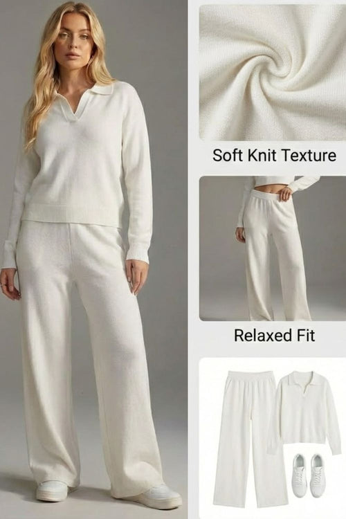 Ceylan Women’s Johnny Collar Sweater Set Wide Leg Silhouette