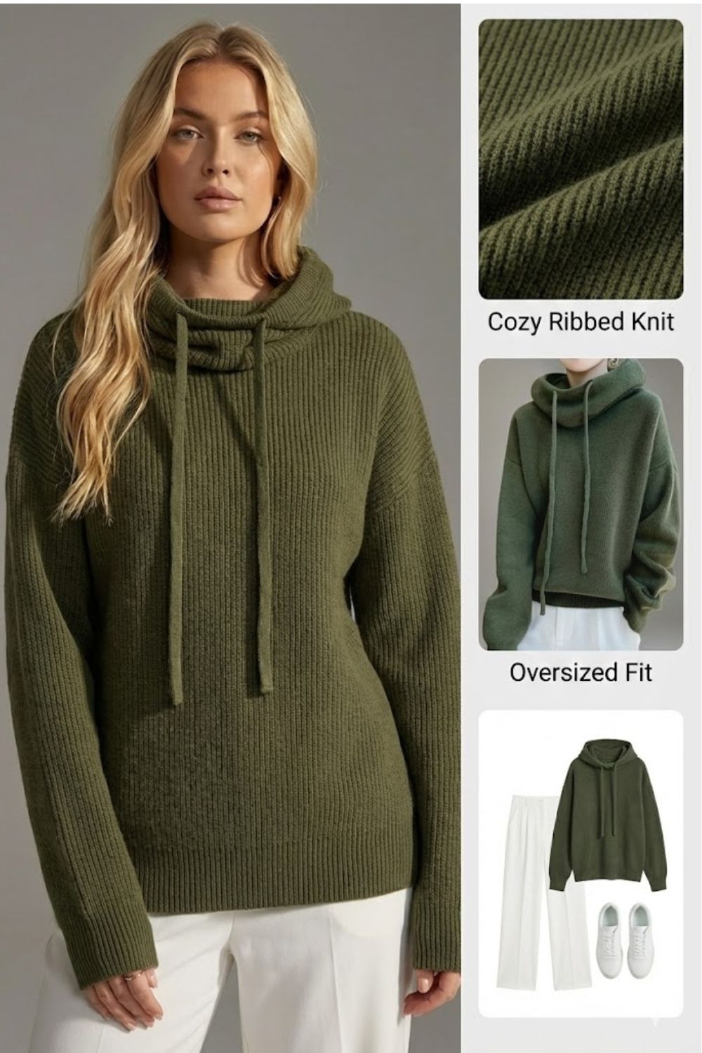 Ceylan Women’s Soft Knit Hoodie Oversized Lounge Sweater