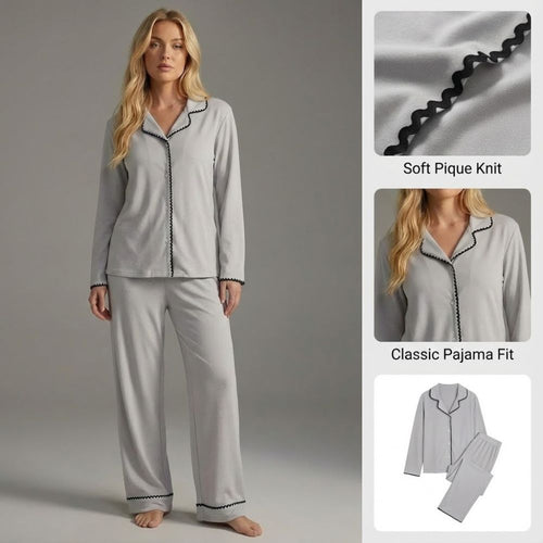 Ceylan Women’s Soft Cotton Pajama Set Contrast Stitching