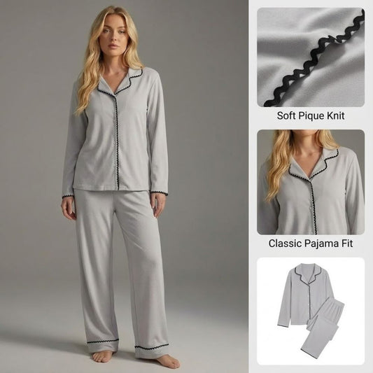 Ceylan Women’s Soft Cotton Pajama Set Contrast Stitching
