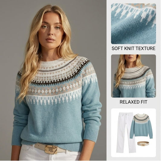 Ceylan Women’s Fair Isle Sweater Nordic Pattern Pullover