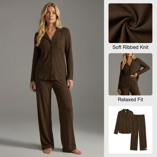 Ceylan Women’s Soft Jersey Pajama Set Button Down Sleepwear