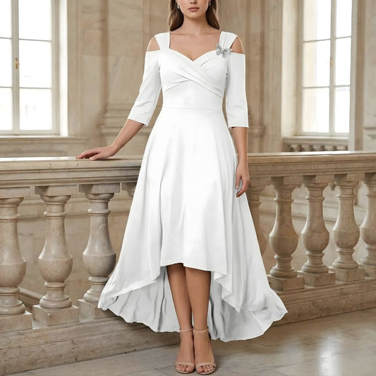 Women’s High-Low Evening Gown Off-Shoulder V-Neck Plus Size Formal Party Dress
