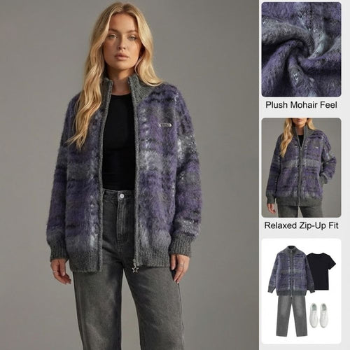 Ceylan Women’s Plaid Fuzzy Fleece Zip Up Winter Jacket