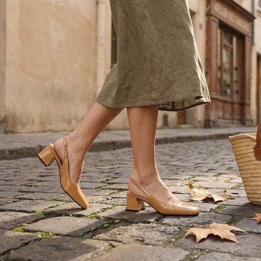 Women’s Block Heel Sandals with Genuine Leather Straps and Square Open Toe