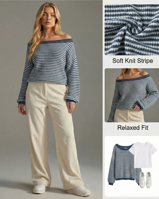 Ceylan Women's Sweater, Off Shoulder Gingham Check