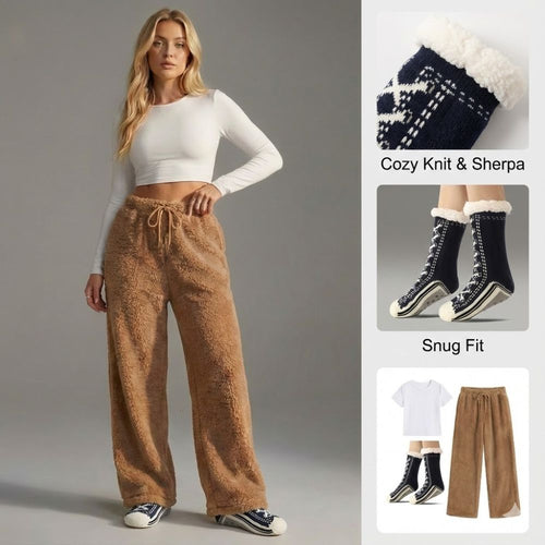 Ceylan Women’s Sherpa Lined Slipper Socks With Grippers