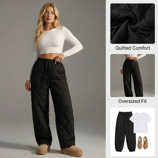 Ceylan Women’s Warm Quilted Plaid Pants Elastic Waist