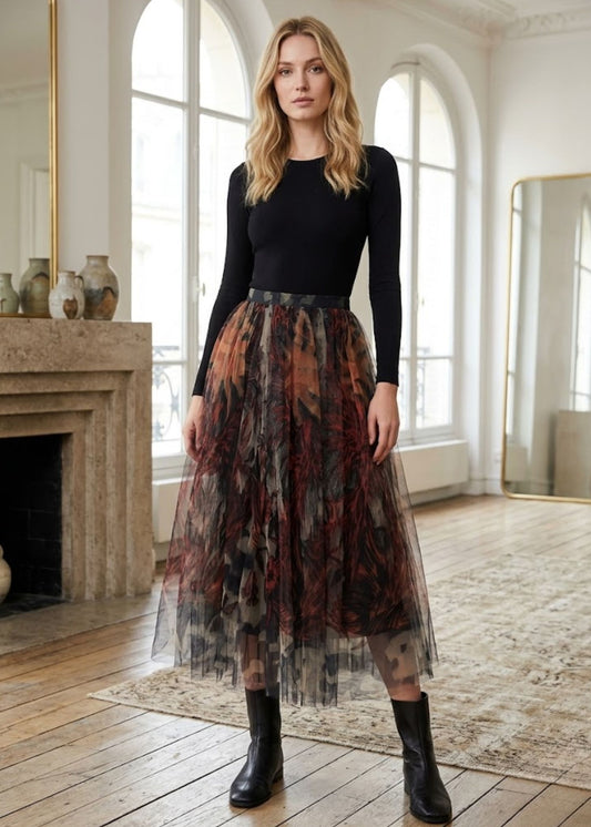 Women’s A-Line Skirt with Crochet Lace Hem and High Waisted Cotton Embroidery