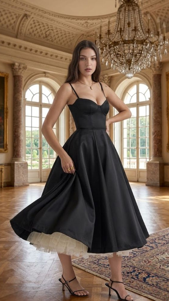 Women’s Midi Dress Bustier Corset Camisole Pocket Swing Gown