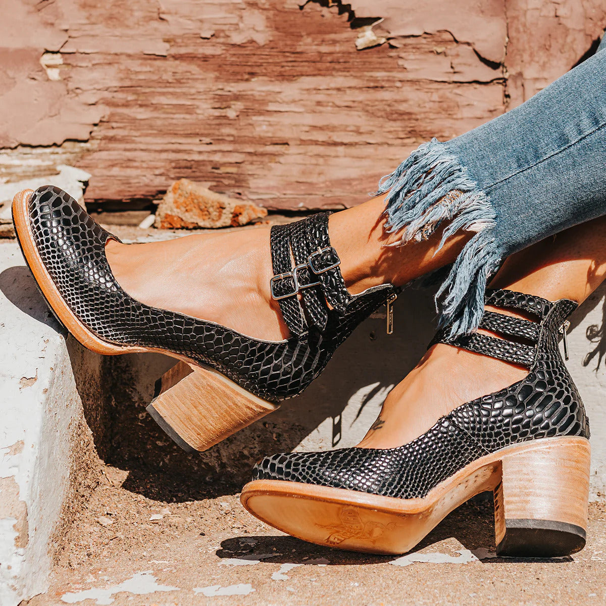 Women’s Heels Triple Ankle Strap Buckle Block Heel Pumps