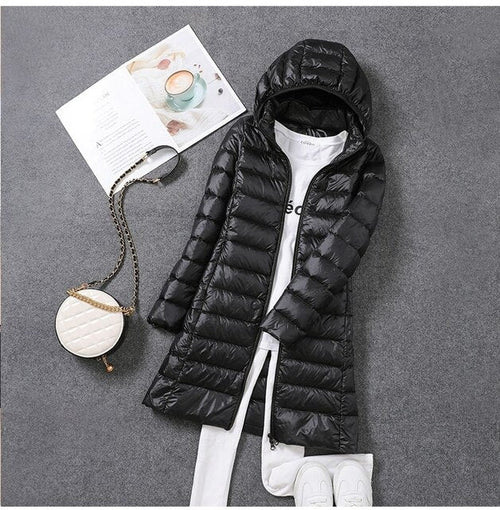 Women's Quilted Down Jacket with Detachable Hood