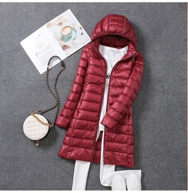 Women's Quilted Down Jacket with Detachable Hood