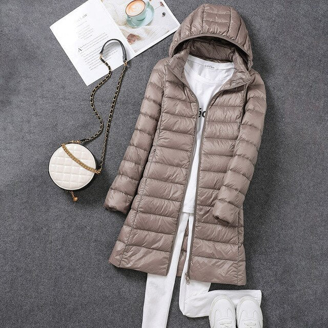 Women's Quilted Down Jacket with Detachable Hood