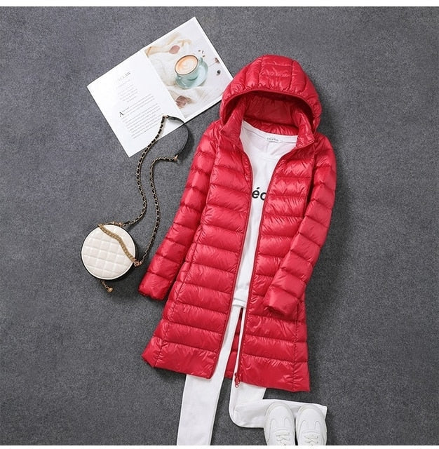 Women's Quilted Down Jacket with Detachable Hood
