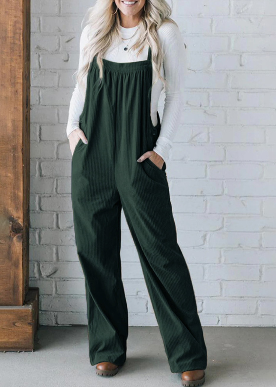 Ceylan Women’s Corduroy Overalls with Relaxed Wide Leg